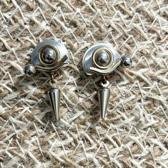 Modernist Artisan OOAK Silver Geometric Dangle Earrings - Picture 10 of 15